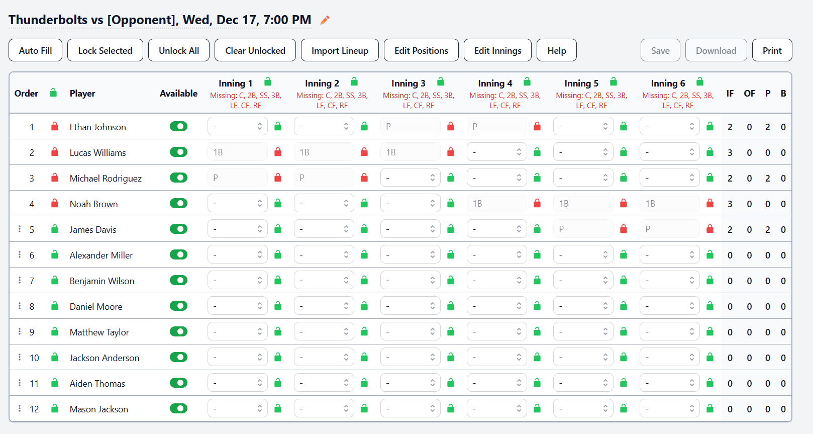 Lock in key positions