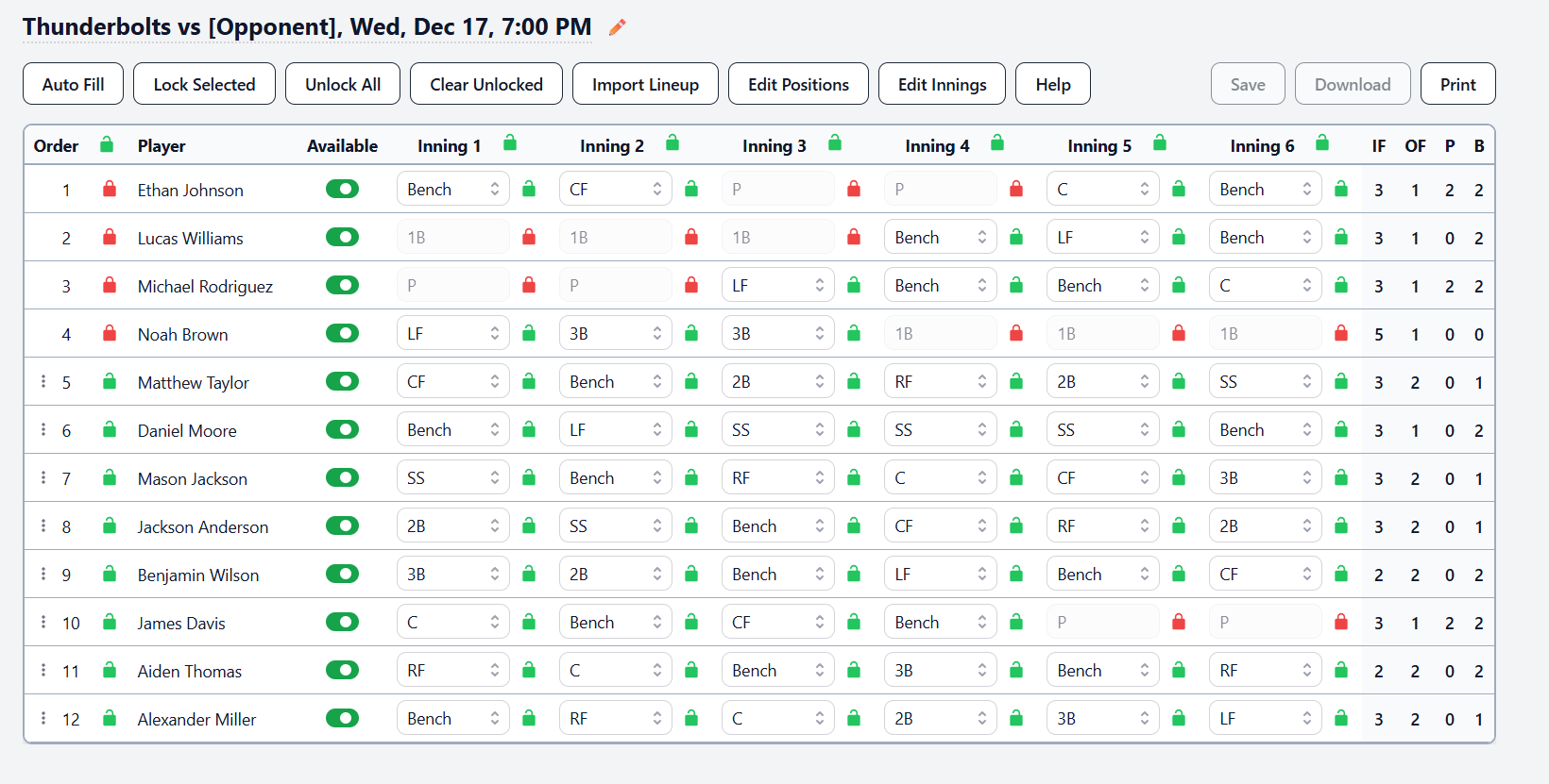 Auto-complete a fair lineup