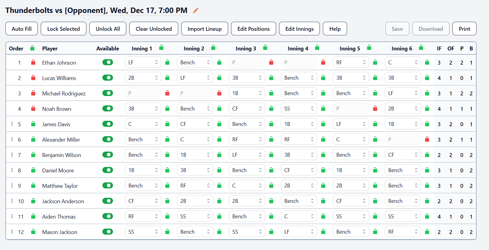 Set Lineup Screenshot